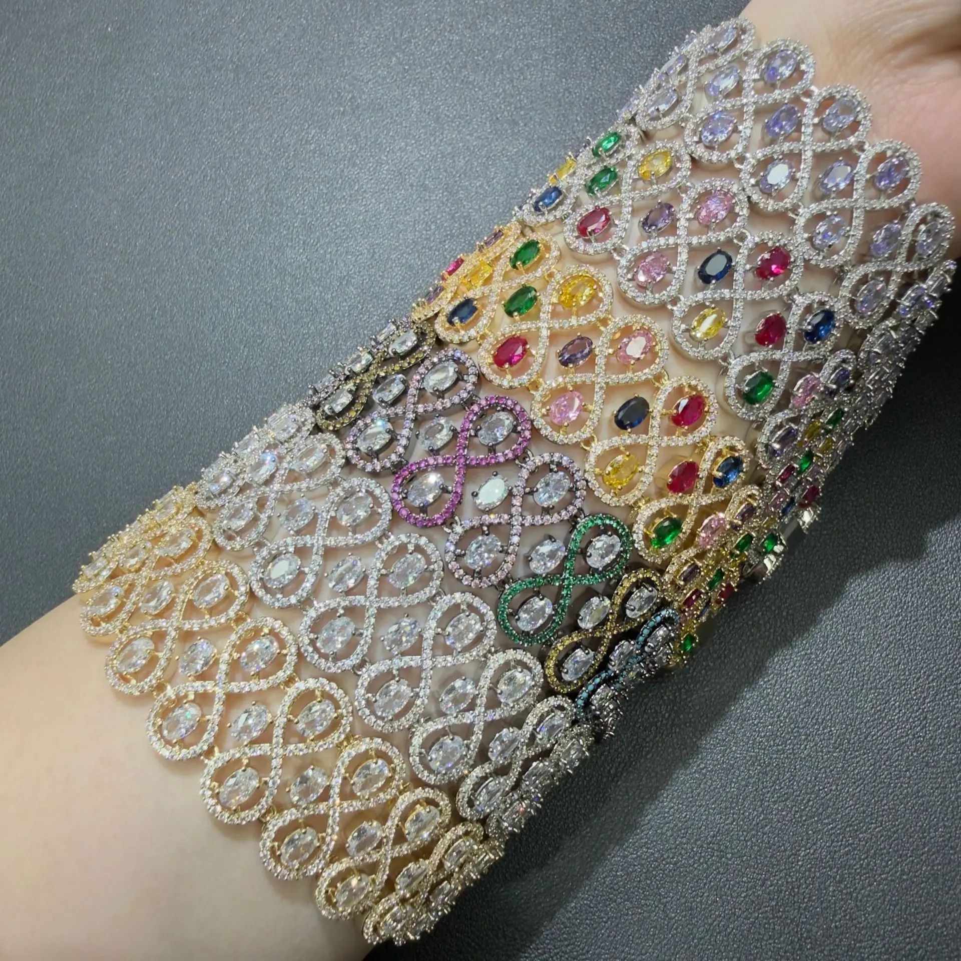 

gorgeous cubic zirconia bracelet for women shiny luxury jewelry gala event dinner party wedding silver gold color multicolor