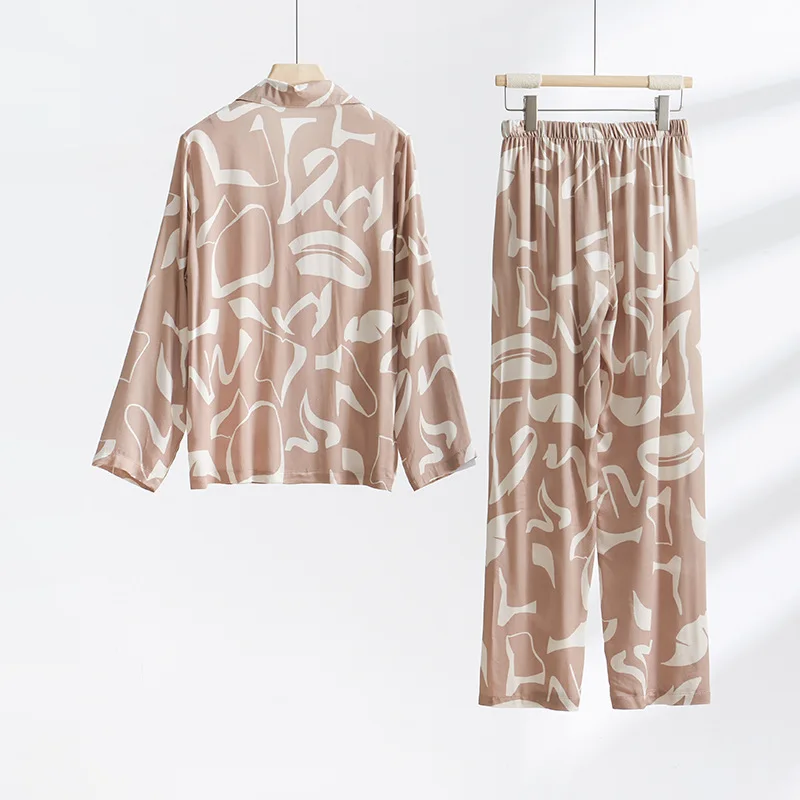Autumn 2022 Women Pajamas Thin Comfortable Long Sleeve Pants Home Suit Viscose Full Length Sleepwear Satin Pijama Sexy Mujer