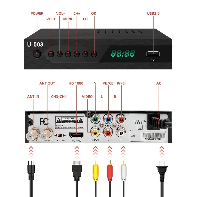 1080P صندوق محول التلفزيون الرقمي ATSC موالف التلفزيون مع التسجيل والتشغيل مخرج HDMI فك التشفير قناة رقمية مجانية لـ US CA MX