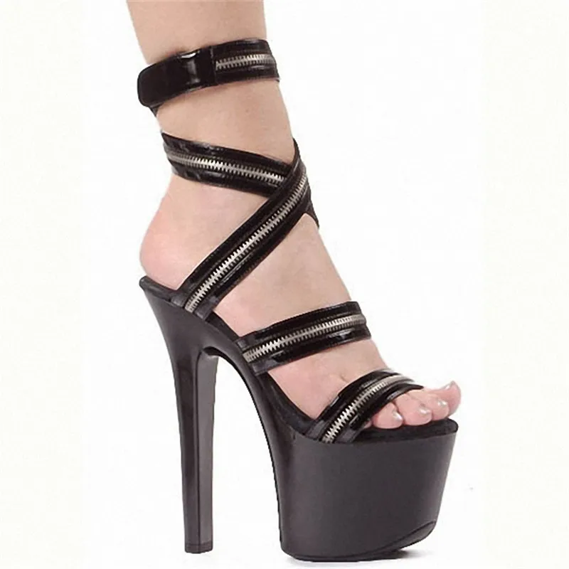 

7 Inch Sexy Clubbing High Heels Zip Platform Fashion Rome Gladiator Shoes 17cm Exotic Dancer Shoes Strappy Sandals