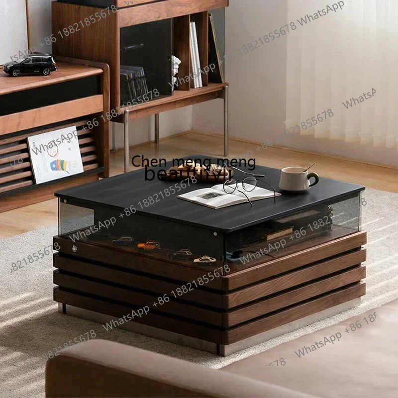 

CC182Italian solid wood coffee table retro living room minimalist tea table walnut rock slab sofa side table R