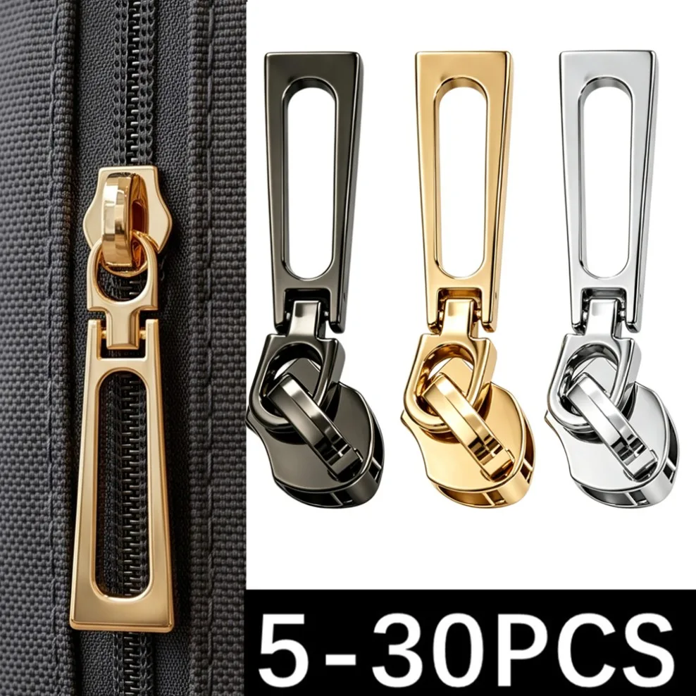 5-30Pcs 5# Nylon Zipper Sliders for Zips Tape Clothes Coat Zippers Pull Head Backpack Zip Repair Kit DIY Gold Silver Black