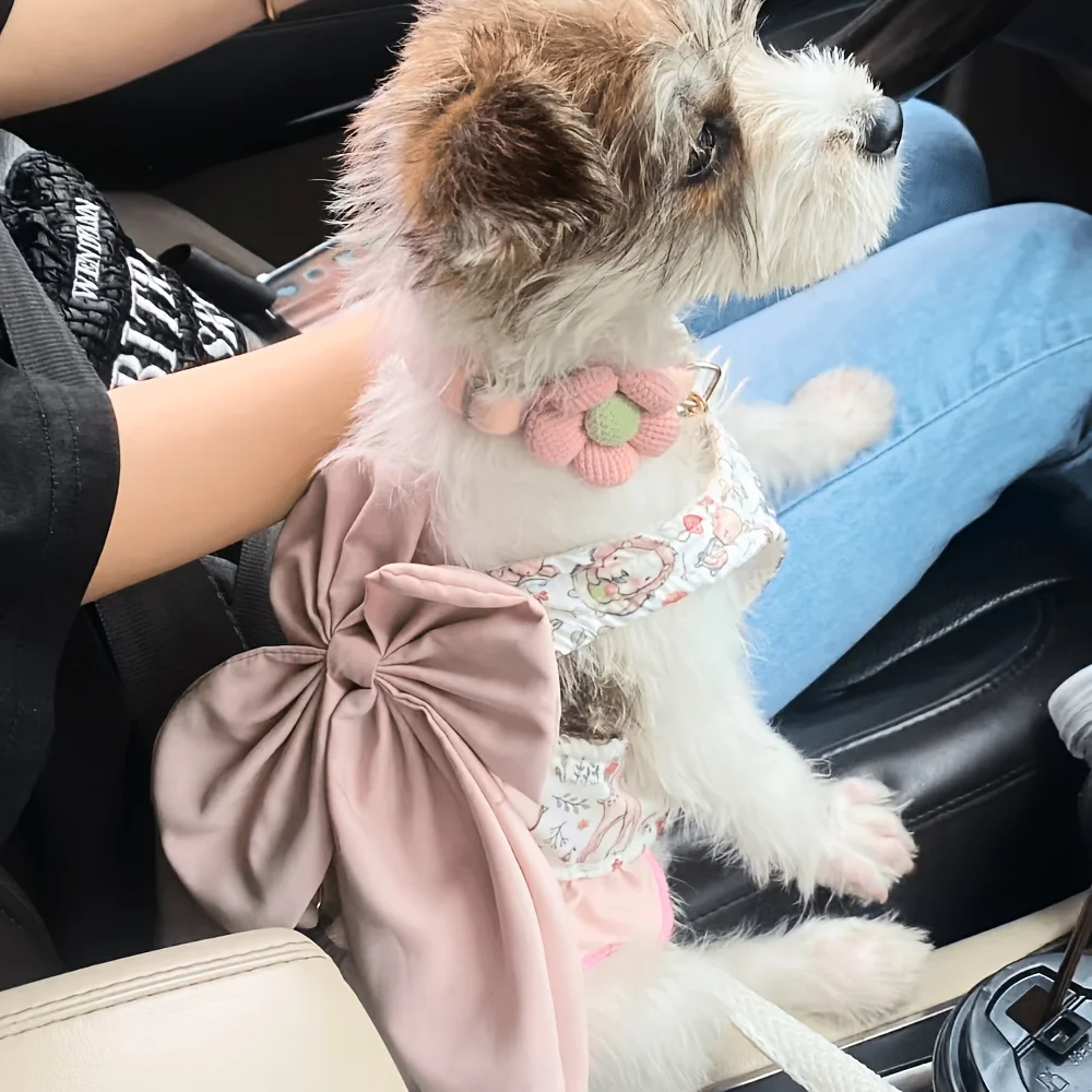 2PC bowknot pet dog vest chest strap set, adjustable chest strap, suitable for cats and dogs， view 6