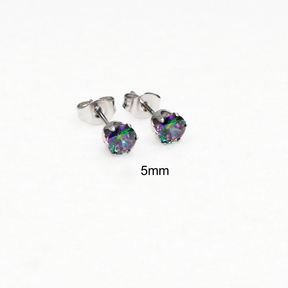 Stainless Steel AAA Colorful Zircons Brief Stud Earrings Mini Push Back Men Women 3 4 5mm No Fade Allergy Free