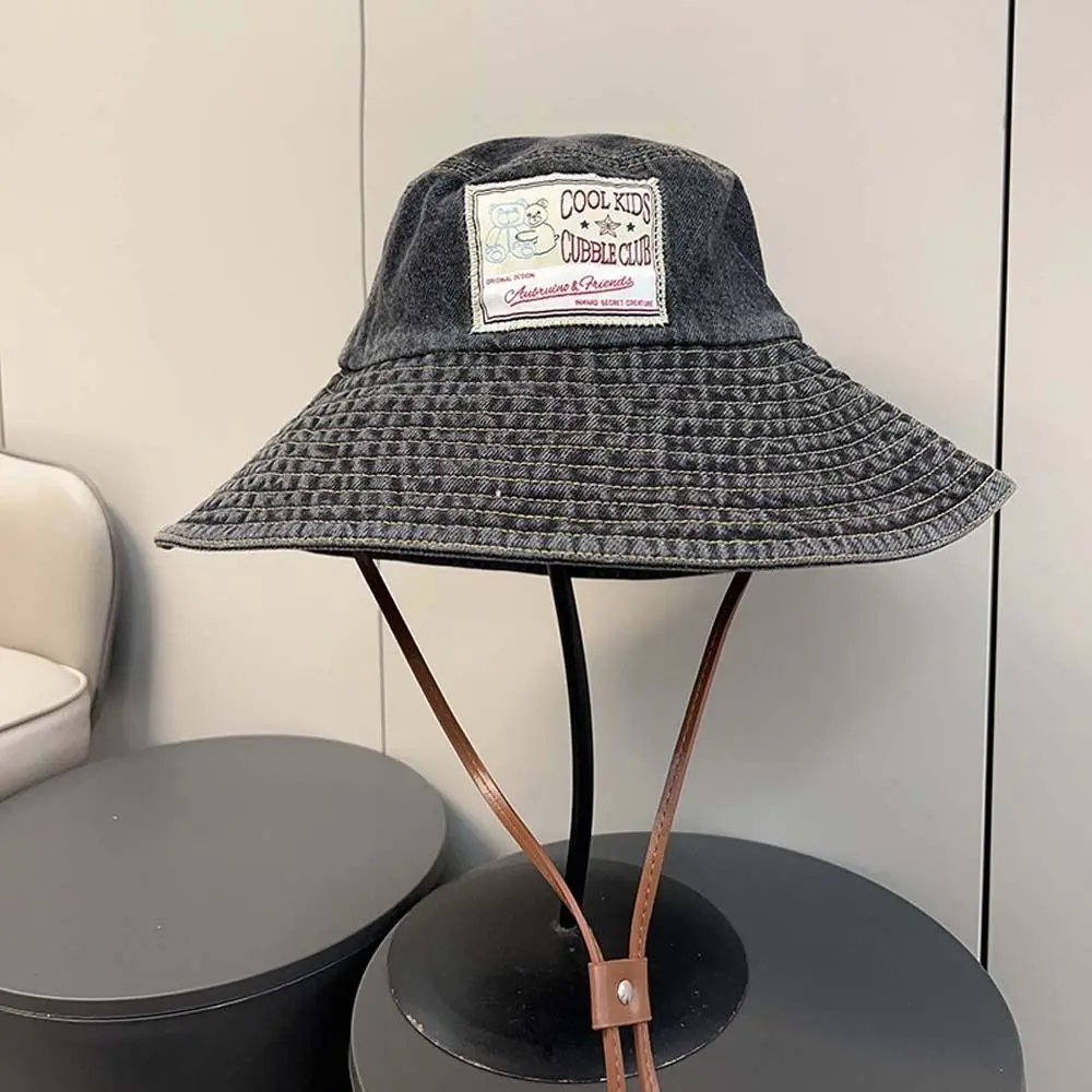 ظلة الدنيم دلو القبعات واسعة الحواف خفيفة الوزن الرجعية صياد قبعة بولي Black الأسود حماية الشمس حوض قبعة الصيف