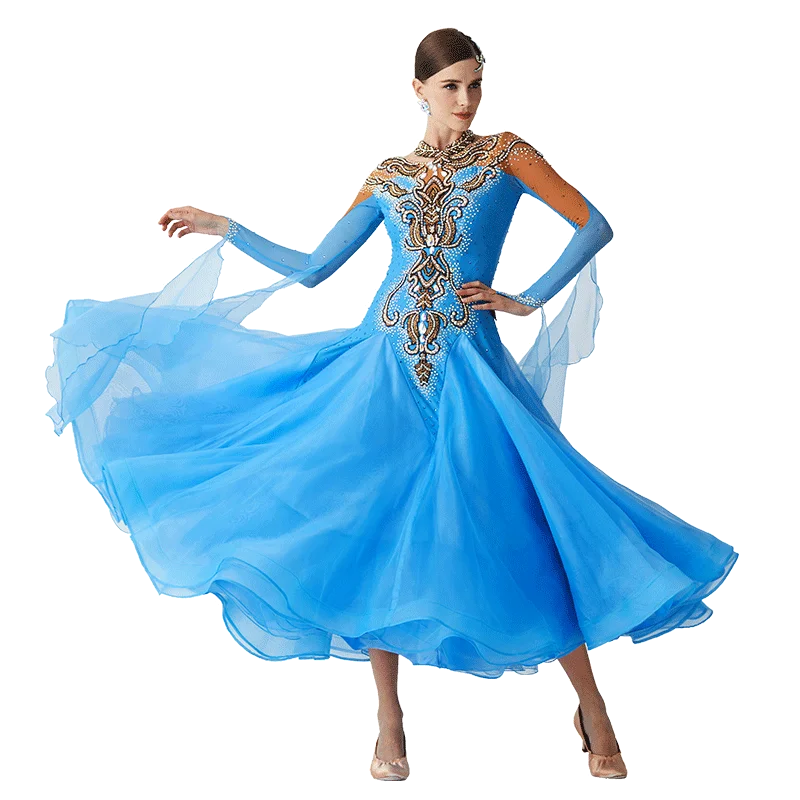 B-2186 New Women Modern Dance Rhinestone Color Diversity Dress Ballroom National Standard Waltz Competition Performance