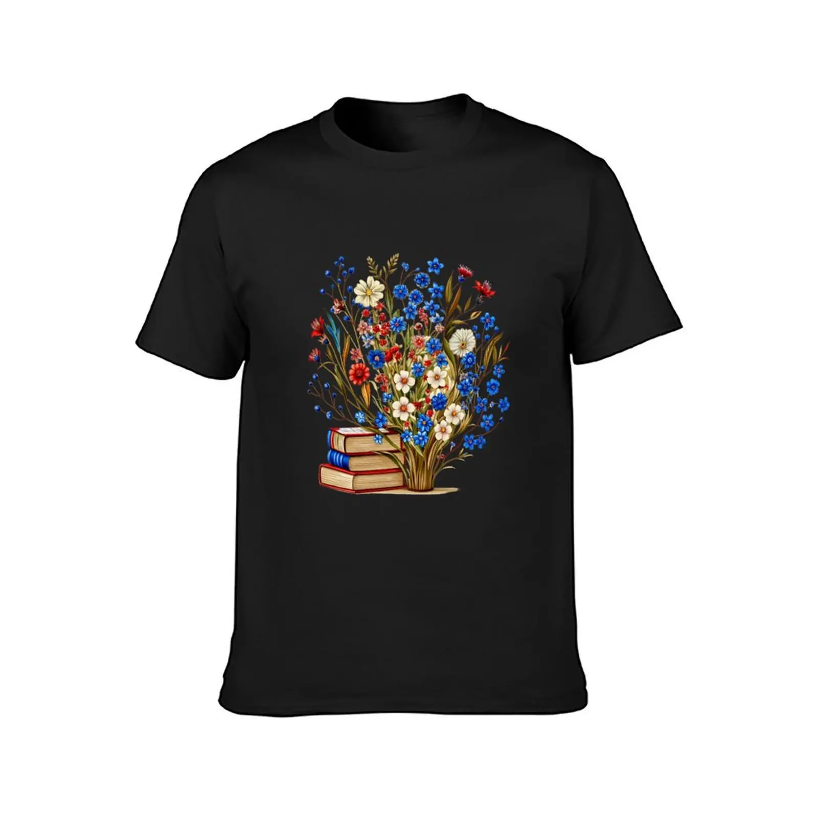 Spring Blossoms and Books: A Harmony of Nature and Knowledge. T-Shirt anime Blouse mens clothes