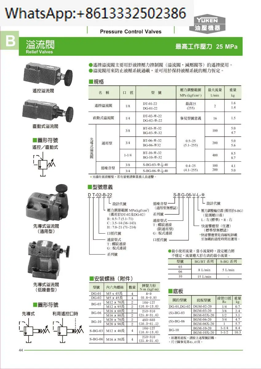 Remote pressure regulating valve DG-02-C-22 DT-02-H DG-01-22b for direct-acting relief valve.