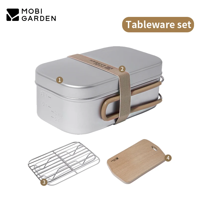 MOBI GARDEN Camping Outdoor Aluminum Dinner Box Tableware Lunch Kit Portable Stainless Steel Picnic Large Capacity Container New