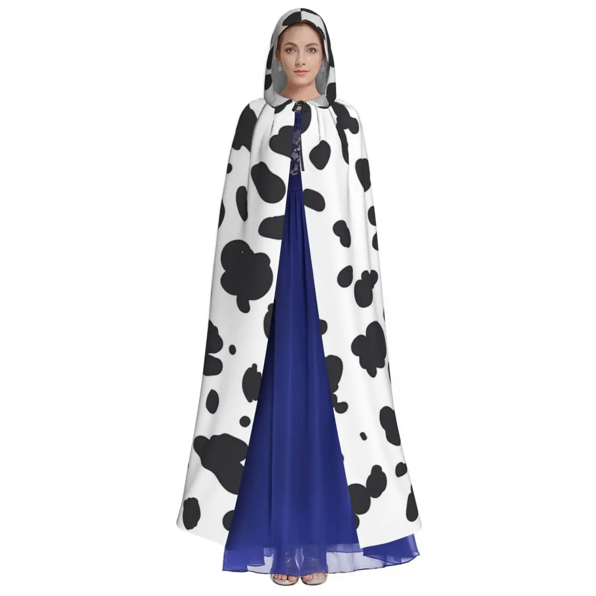 달마시안 반점 발자국 프린트 달마시안 개 프린트 롱 후드 망토 마녀 중세 의상 코스프레 케이프 할로윈 뱀파이어 성인용