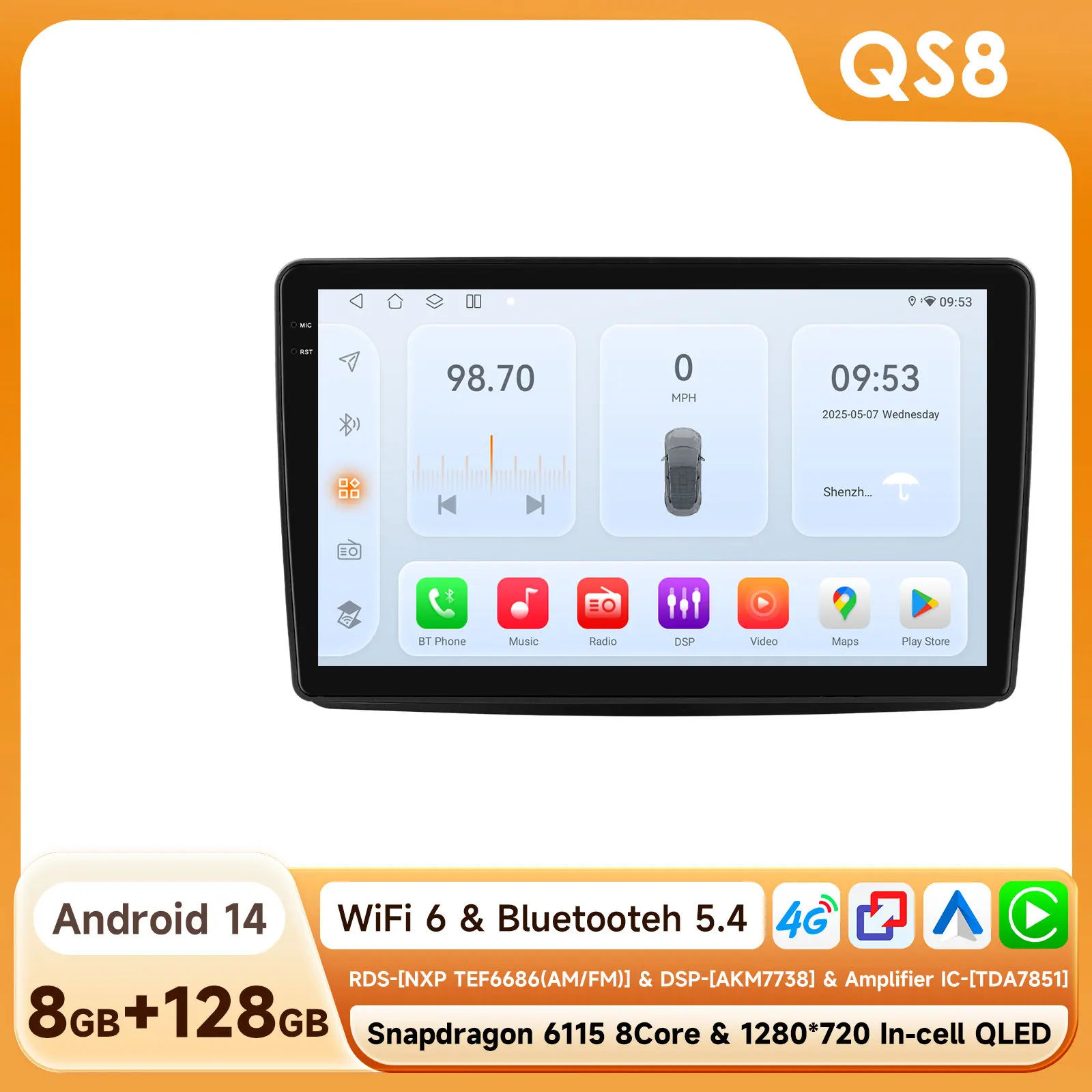 Hizpo 9" draadloze CarPlay Android Auto autoradio voor Fiat Panda 2003 - 2012 Multimedia draadloze Apple CarPlay slimme intelligente systemen IPS touchscreen stereo videospeler 2 Din autoradio head