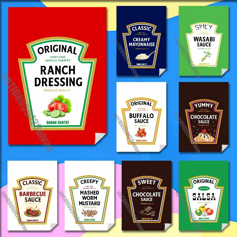 Para Ranch Dressing cremoso mayonesa Wasabi búfalo Chocolate barbacoa Salsa salsa póster murales de pared pegatina autoadhesiva
