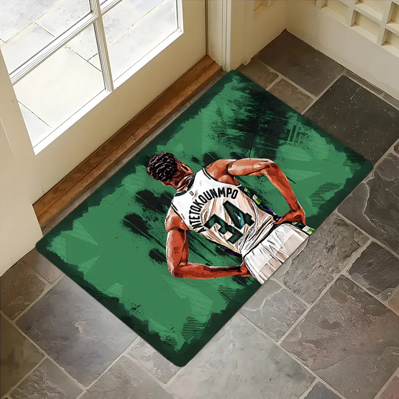 1pc of Flannel Doormat Suitable for Both Indoor And Outdoor Use, Featuring a Design Inspired by Bucks 24 Basketball Players. It