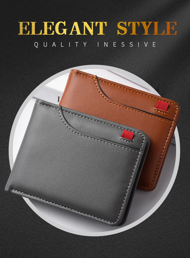 Ultradünne Mini-Kurzbrieftasche für Herren mit Ausweis, Bankkartensteckplatz und Fotofenster, Business-Casual-Geldbörse für junge Männer – Detail 1
