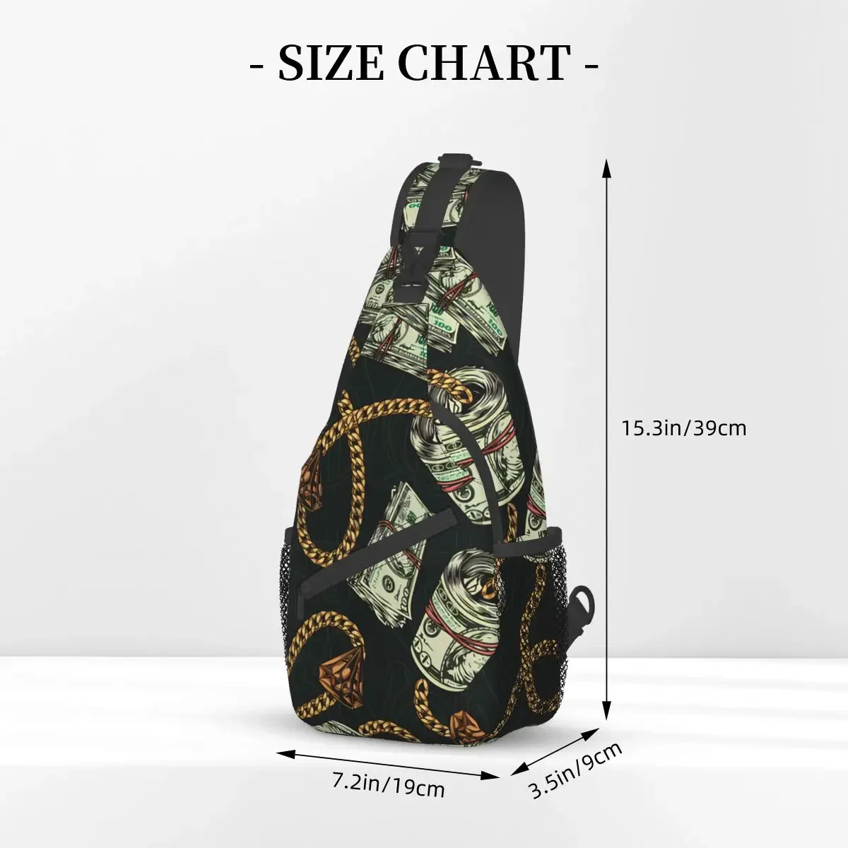 Money Colorful With Gold Chains Diamonds Stacks Crossbody Chest Bags Pockets Travel Pack Messenger Sports Teens Shoulder Bag