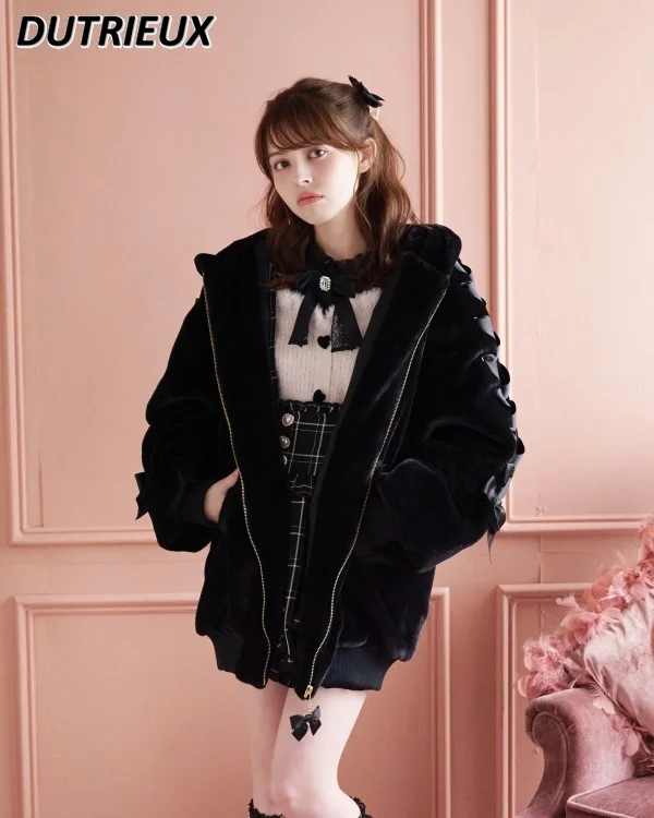 High Quality Japanese Winter Coat Sweet Cute Mine Cute Rabbit Ear Plush Cotton Jacket Sweet Girls Lolita Coats for Women Clothes