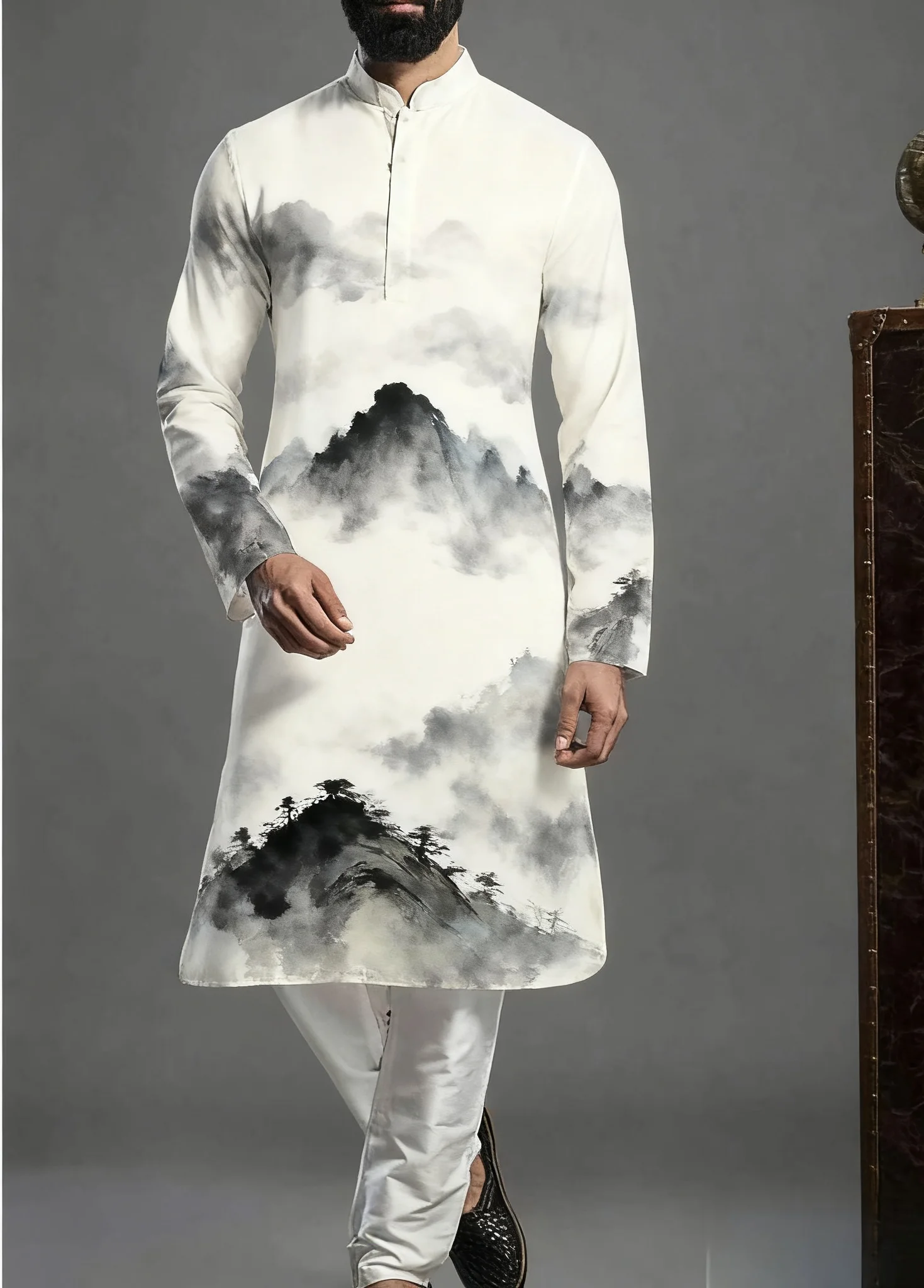 Kurt masculino padrão de impressão digital kurta акha elegante casual ajuste robe regular adequado para todas as ocasiões