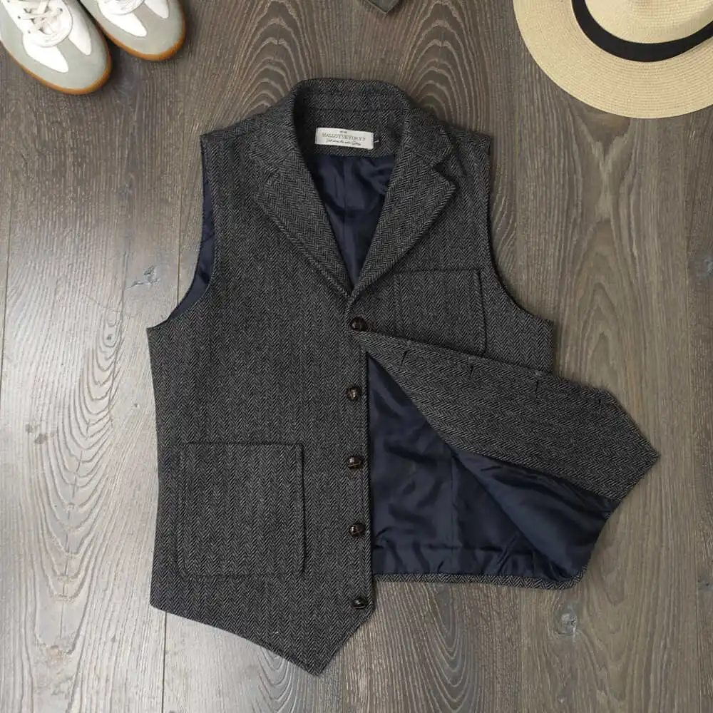 

CAILW American Retro Khaki Hunting Sle Vest with Multiple kets Woolen Tweed Vest Faionable Urban Busin Casual