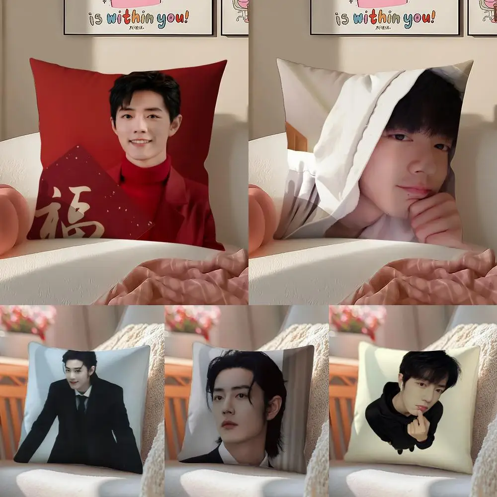 Sean Xiao Zhan Actor Pillow Case Double-Sided Plush Sofa Cushion Covers Organic Breathable Invisible Zipper