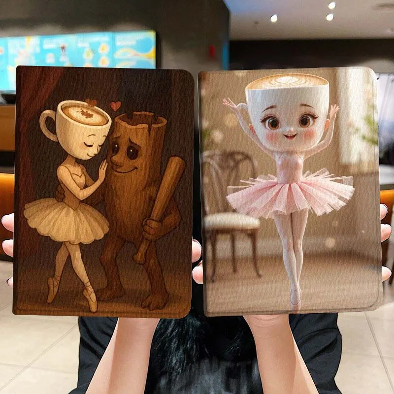 

Cute Coffee Ballet Cup Gift For iPad Pro Air Mini 2 3 4 5 6 7 6th 7th 10th 11th 10.2 9.7 10.5 11 Foldable Tablet Case