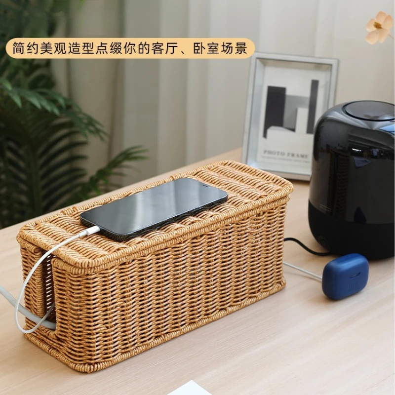 

Desk storage and organization collection box, faux wicker woven cover, cord organizer, coffee table, TV cabinet,