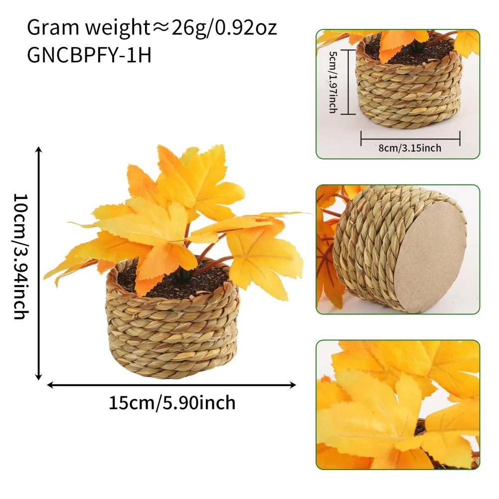 Artificial Maple Leaf Potted Plant with Gradient Orange Yellow Foliage in Handwoven Grass Pot for Tabletop Decor