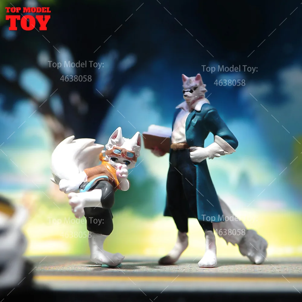 Painted Miniatures 1/64 1/43 1/87 Kungfu Wolf Wearing Glasses Coat Man Male Scene Figure Dolls Unpainted Model For Cars Vehicles