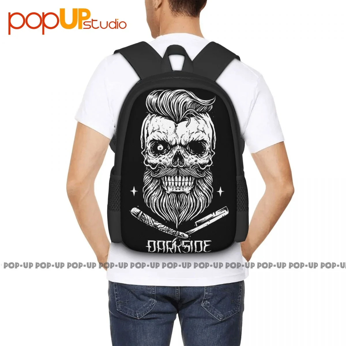 Darkside barba barbeiro mochila, impressão de grande capacidade, navalha crânio, motociclista rockabilly, natação esportes saco, equitação mochila