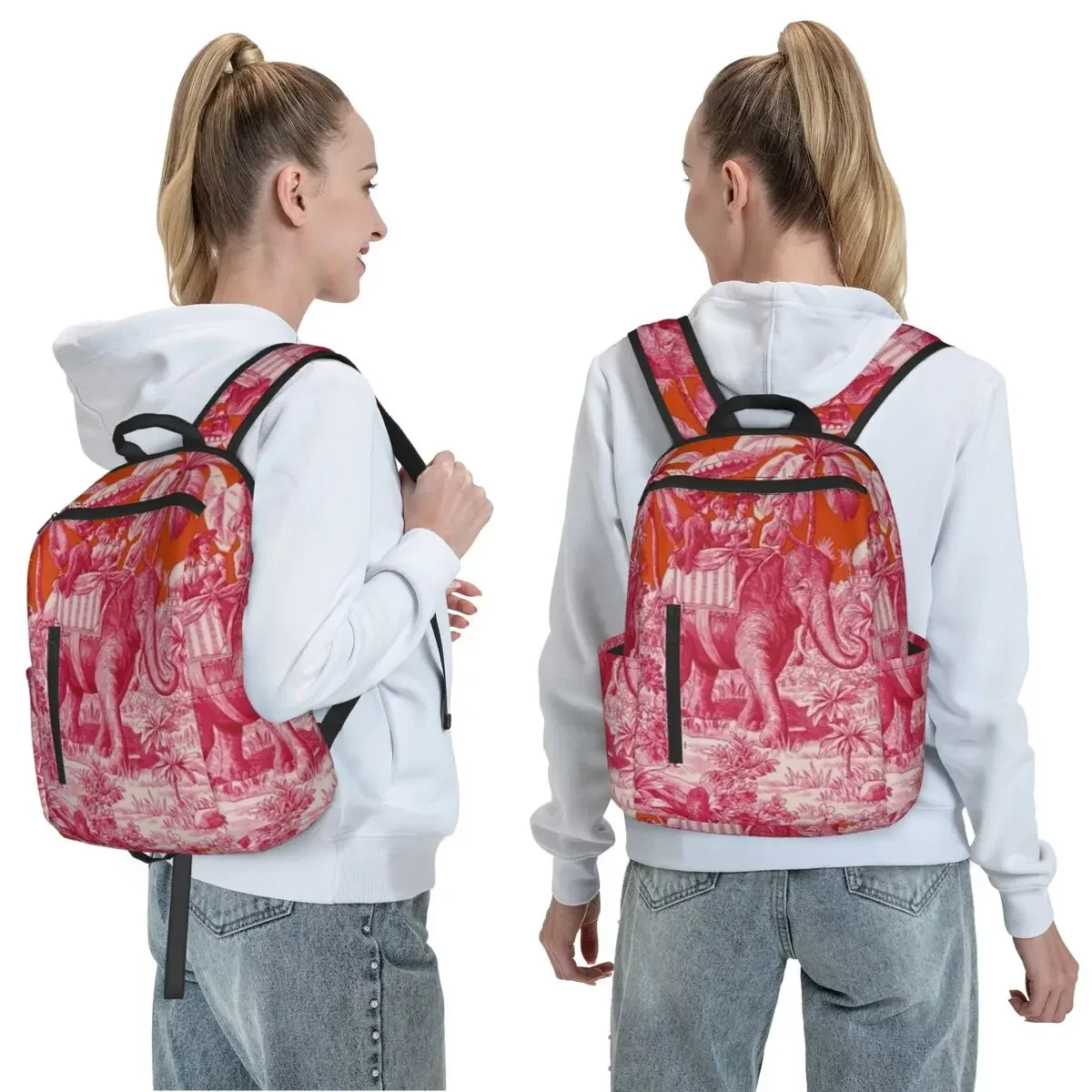 Toile De Jouy - Pink And Orange Backpack Large Capacity Children BookBag School Bag Shoulder Bags for Men Women