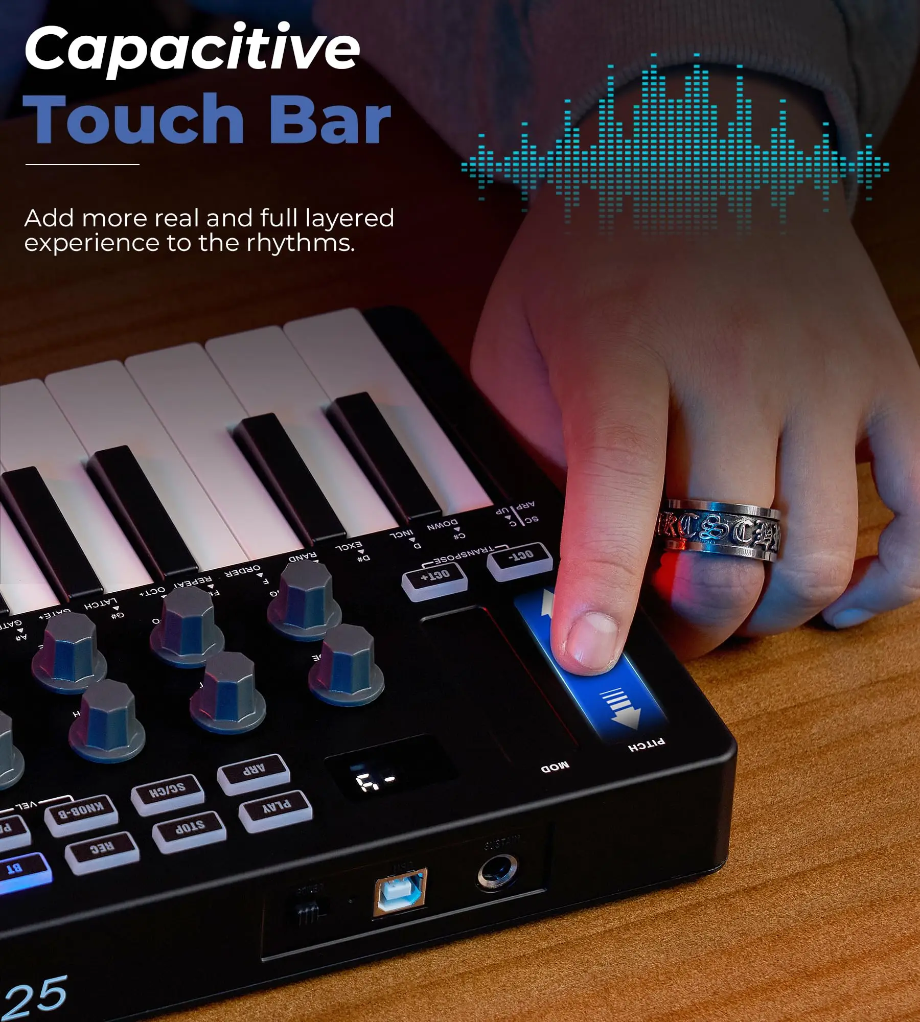 25-key MIDI Keyboard Professional Electronic Music MIDI Controller Smart Portable Arranger Pad Keyboard