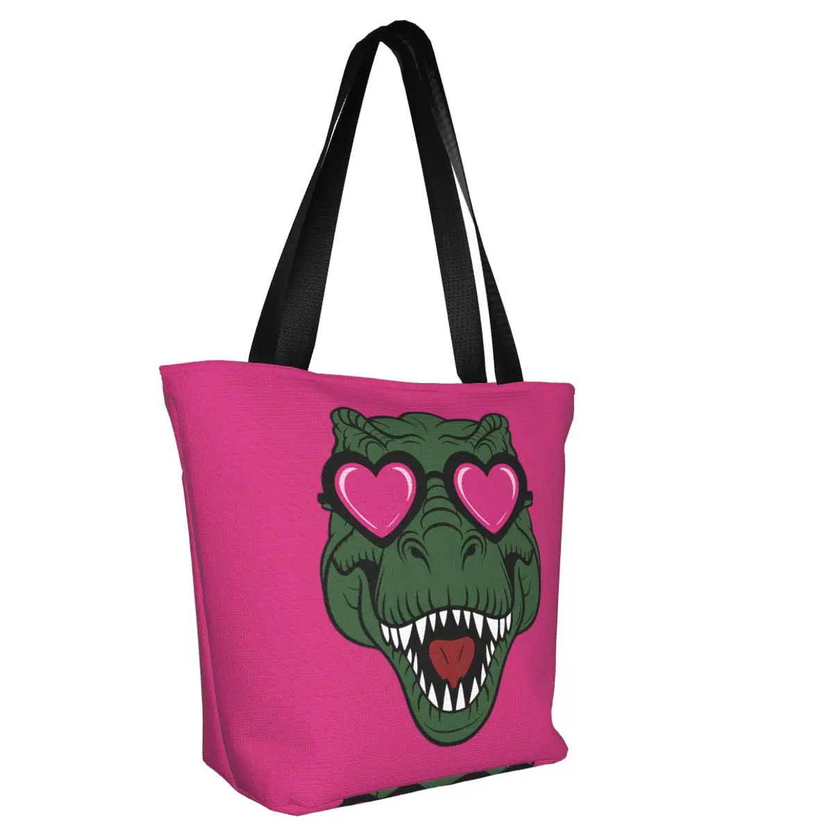 Custom Cute Dinosaur Love Grocery Shopping Bags Kawaii Print Canvas Shopper Tote Shoulder Bag Big Capacity Washable Handbag