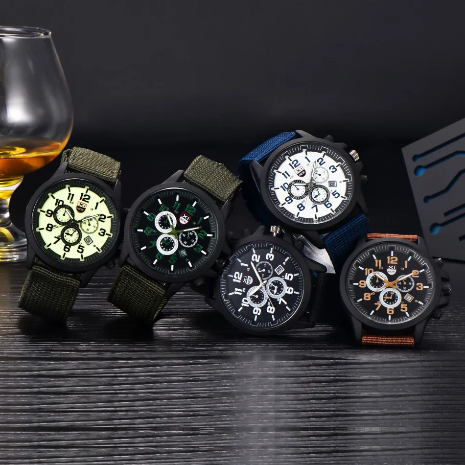 Mens Date Stainless Steel Military Sports Analog Quartz Wrist Watch