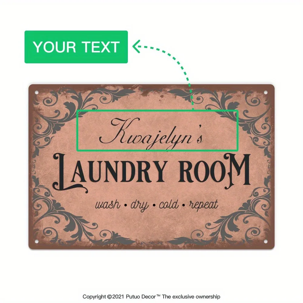CIFbuy Custom Laundry Room Tin Sign, Wash Cold Dry Repeat, Personalized Farmhouse Wall Decor Gift, Decor Only