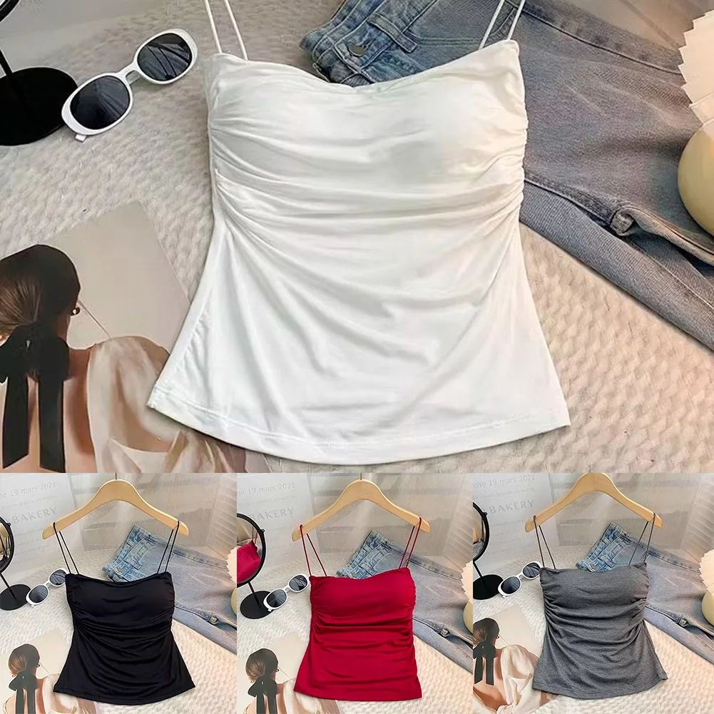 핫걸 스타일리시 의류 섹시 캐주얼웨어 슬림 플리츠 탑 레귤러 길이 브랜드 새 상품 칼라 없는 넥라인