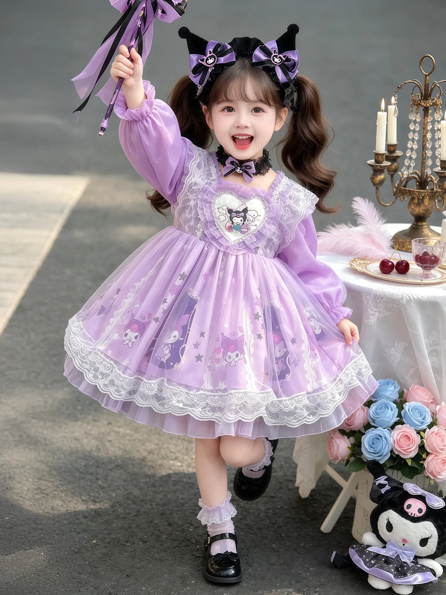 Vestido de Princesa Lolita para Crianças, Fantasia de Aniversário da , Manga Longa, Estilo Fofo, Saia de Cintura Média ...