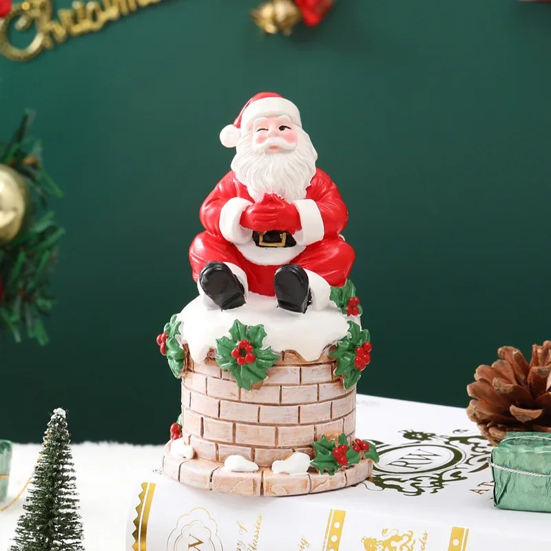 Santa Claus Sitting Chimney Resin Ornament Scene Atmosphere Decoration Christmas Home Garden Ornaments