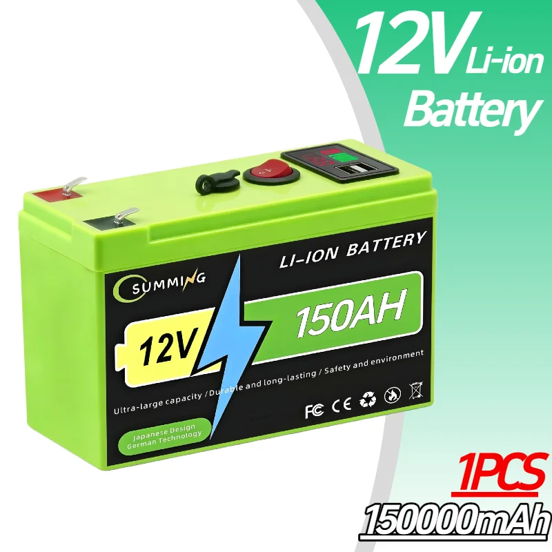 

12V 150Ah lithium iron phosphate battery, high-capacity built-in BMS system for night emergency power supply, solar panel, RV
