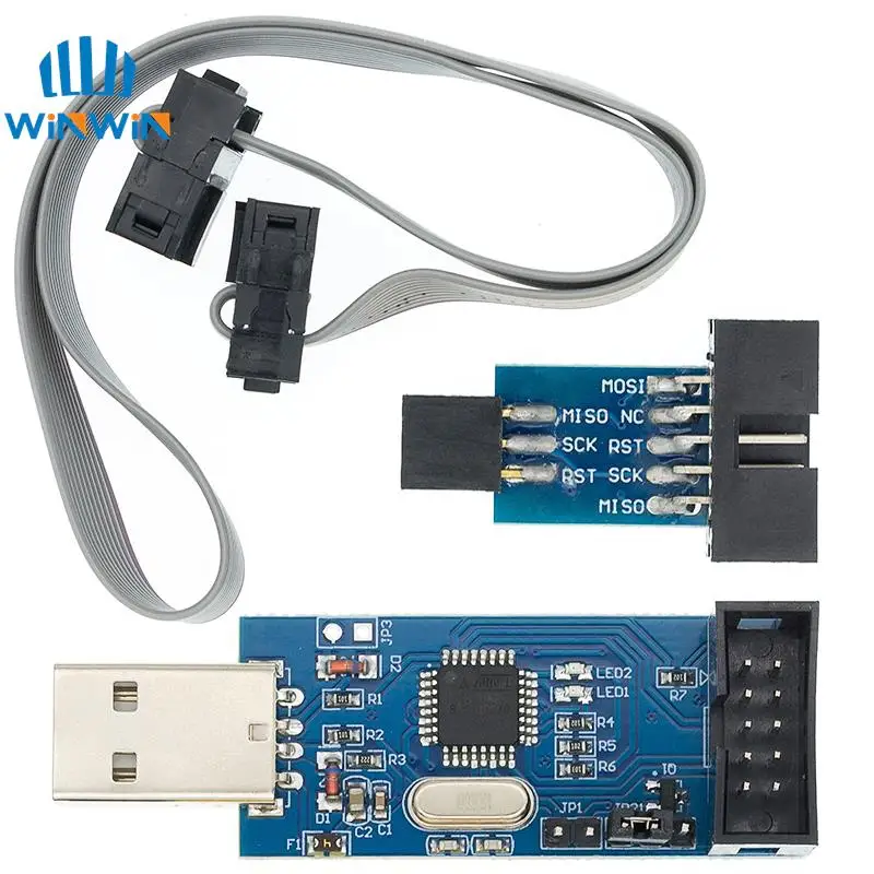 1pcs New USBASP USBISP AVR Programmer USB ISP USB ASP ATMEGA8 ATMEGA128 Support Win7 64K 10Pin To 6 Pin Adapter Board