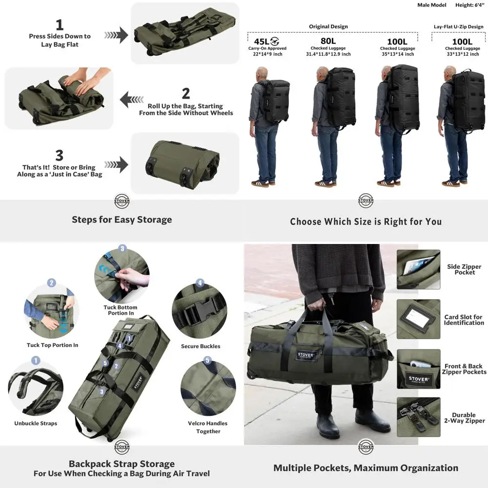 

Дорожная сумка-баул на колесах 45/80/100 л, XL, прочная, складная, унисекс