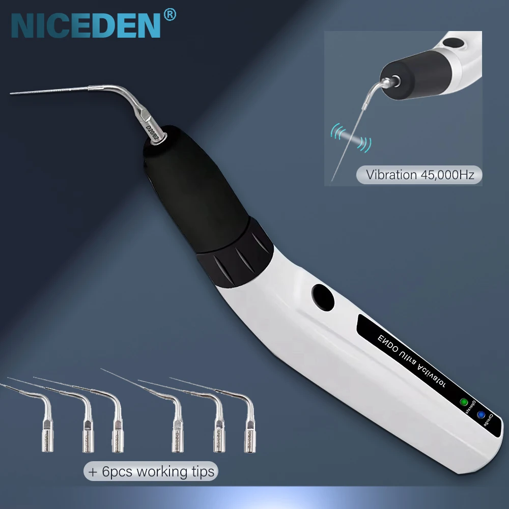 NICEDEN Dental Wireless Ultrasonic Activator Endo Ultra Activator Ultrasonic Washing Tooth with 6 Tips Dentistry Tools