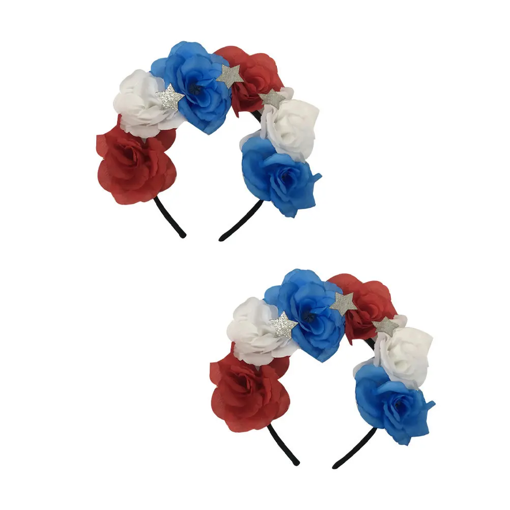 قطعتان من أطواق الشعر الوردية خفيفة الوزن ومريحة لحفلات يوم الاستقلال الأمريكية وإكسسوارات شعر أنيقة للفتيات #4