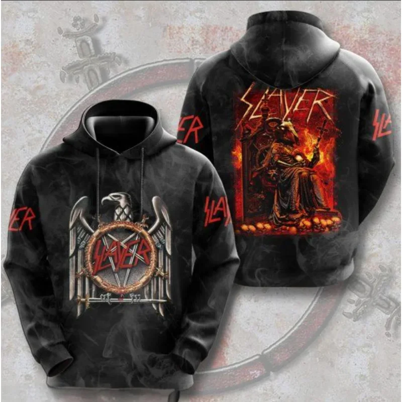 Fashion Men's Hoodies Rock Band Slayer Sweatshirts 3D Print Men Women Hip Hop Tracksuit Pullover Oversized Streetwear Y2k Hoodie
