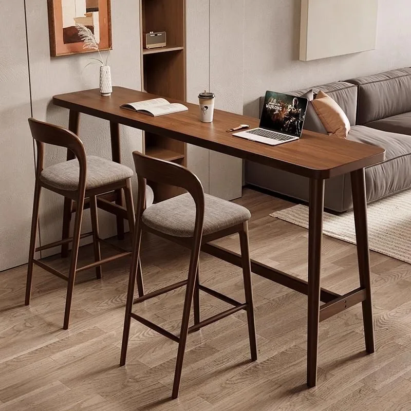 Solid wood bar table Home living room Sofa side wall table Ash wood strip high table