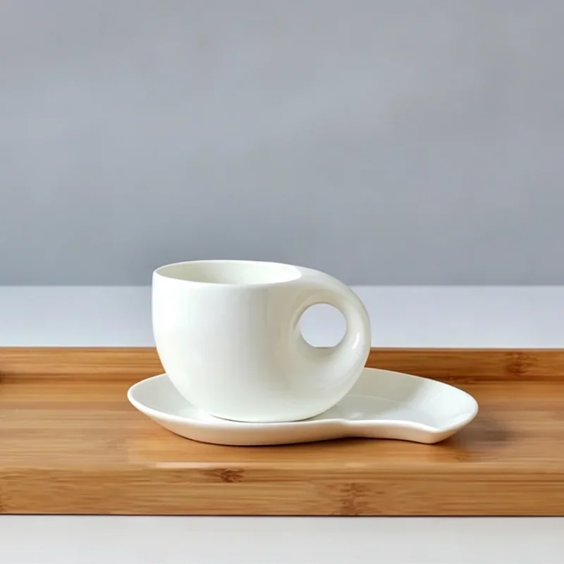Plain white bone china coffee cup and saucer set, thin novelty cups, creative water drop designed, lean cup tea set, for office