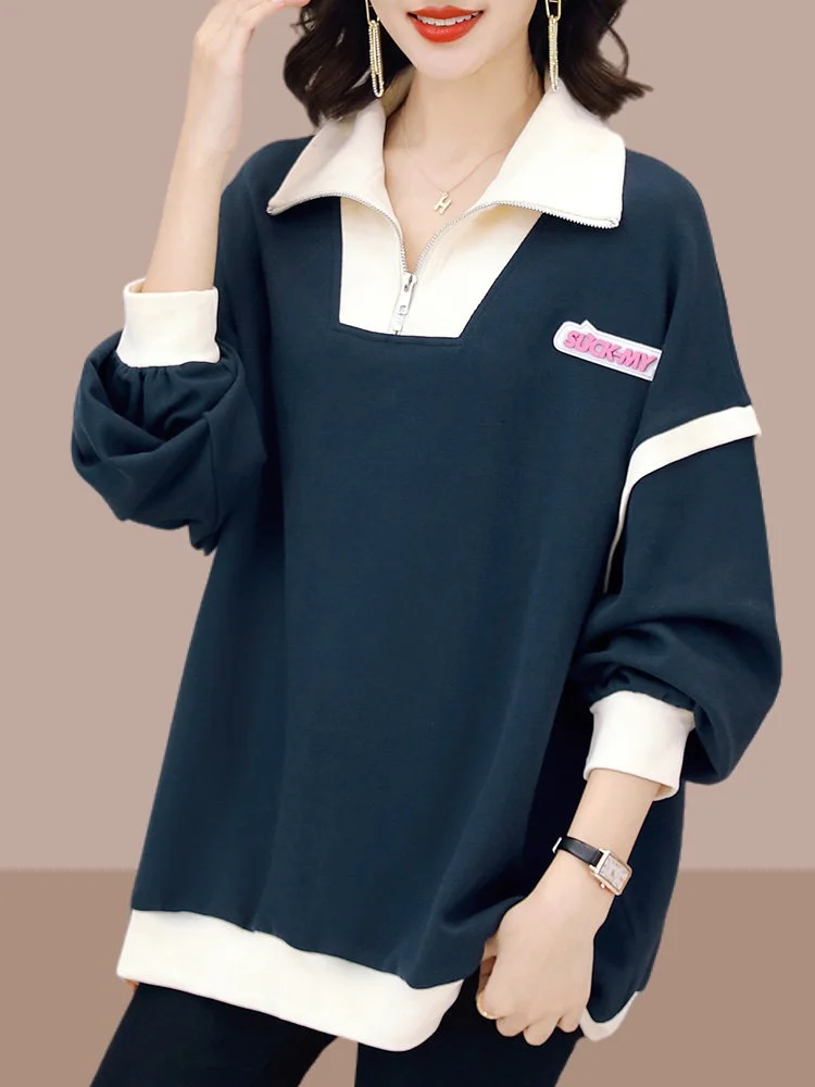 

Новая женская толстовка на весну-осень, свободного кроя, больших размеров, модная, скрывающая живот, стройнящая, удобная, из полиэстера и хлопка.