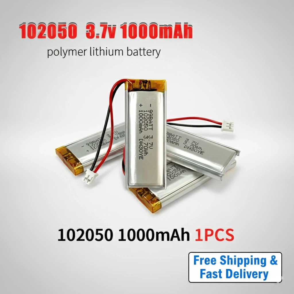 

1-10pcs 3.7V 1000mAh 102050 Li-Po Rechargeable Lithium Polymer Battery Fo TWS Headset Bluetooth Speaker Mouse GPS MP3 Tattoo Pen