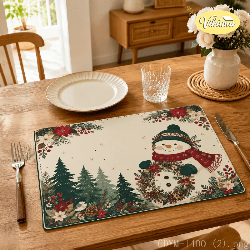 VIKAMA Christmas Placemat Snowman Christmas Tree, Waterproof Oil-Proof Heat-Resistant Holiday Table Mat for Home