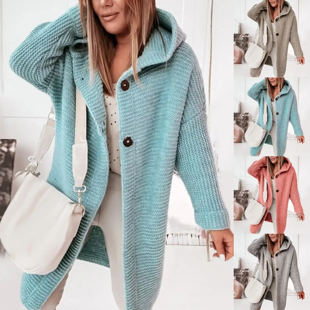 Cardigan per le donne autunno moda bottone davanti Casual pianura manica lunga maglia sciolto quotidiano lungo Cardigan con cappuccio nuovo