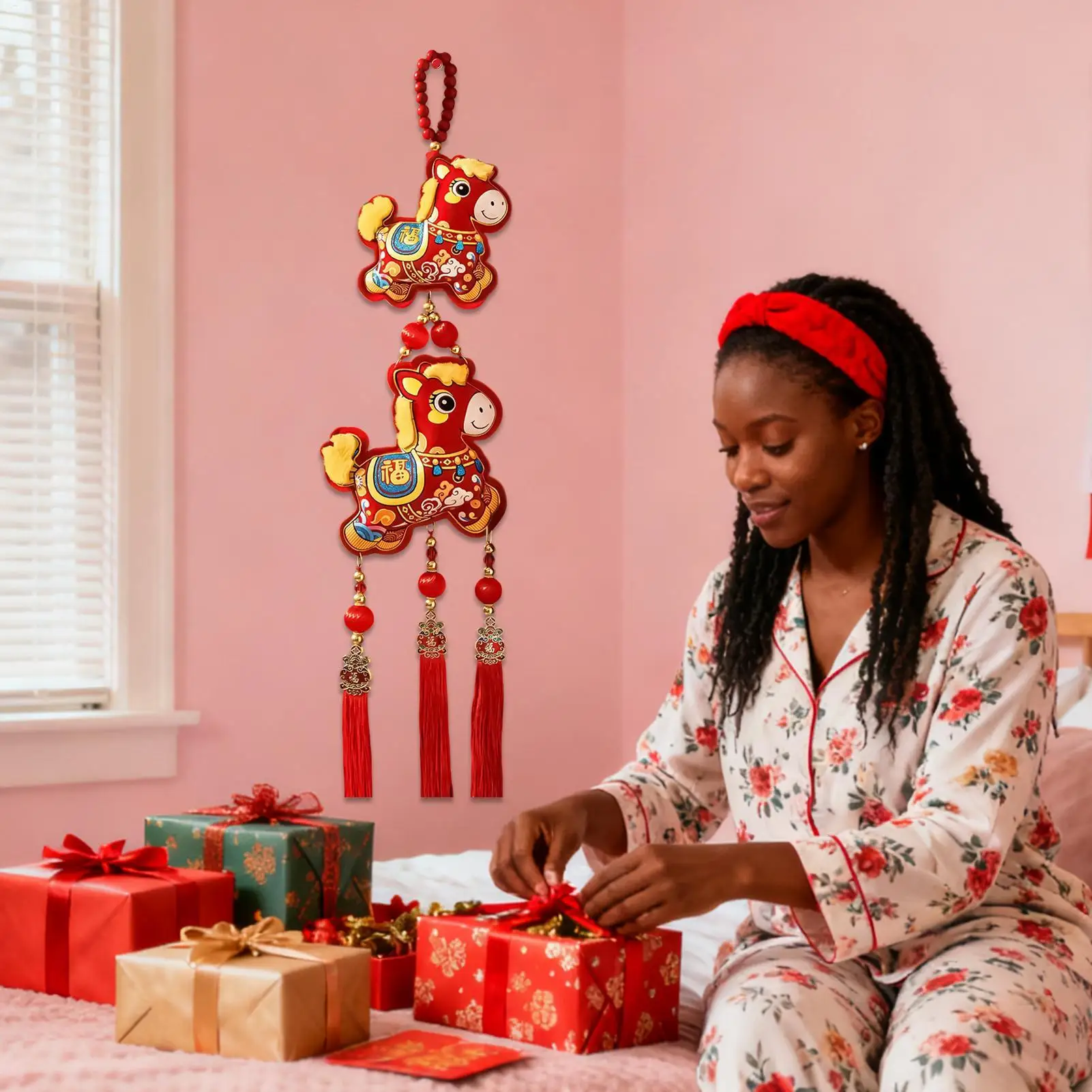 Украшение лошади, украшение на удачу с вышивкой-колокольчиком, 2026, новогодние украшения для богатства, успеха, весеннего фестиваля