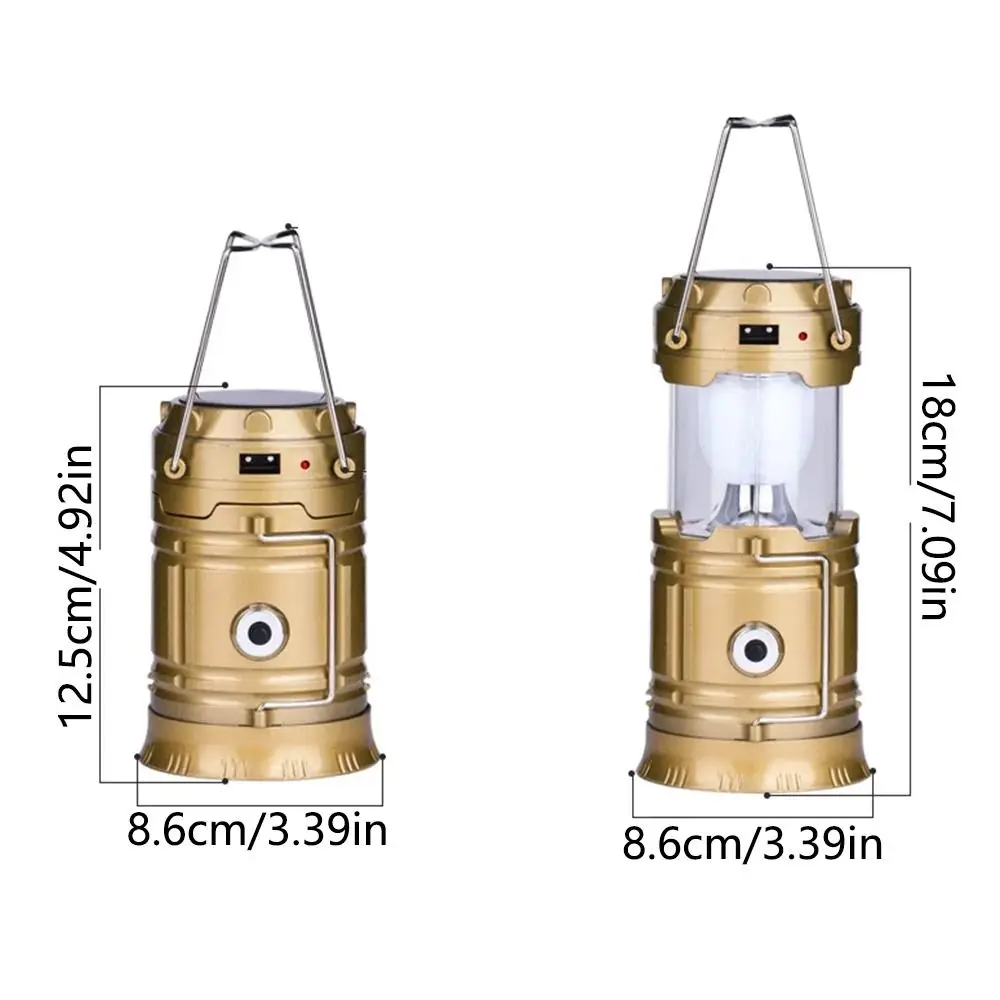 Luce da campeggio solare retrattile ad energia solare e maniglia di ricarica USB Faro esterno super luminoso impermeabile